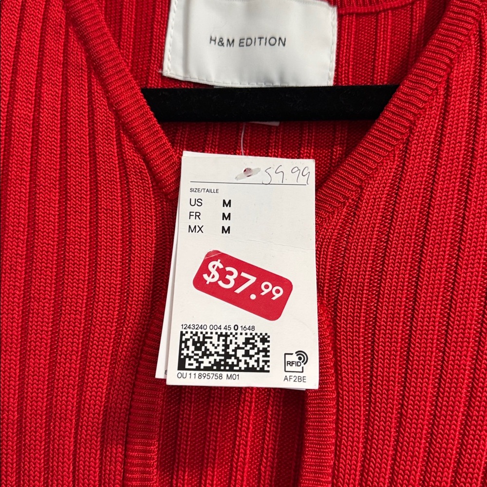 H&M Edition  Red V-Neck Ribbed Sweater - Picture 6 of 7